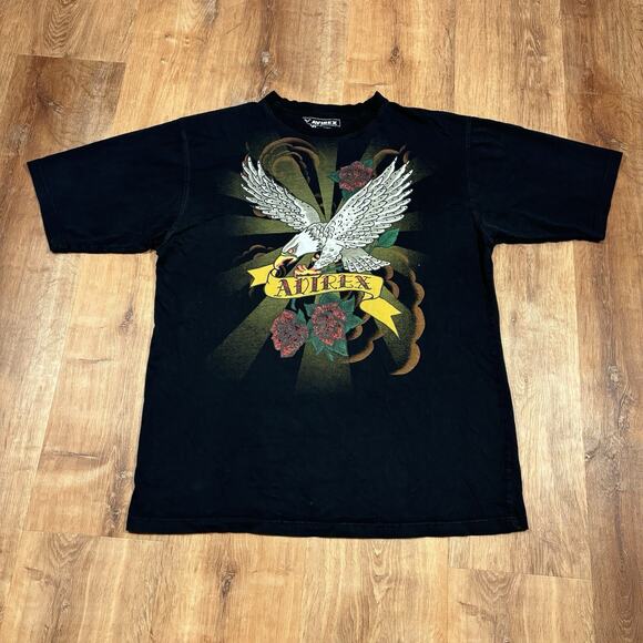 Vintage Avirex T Shirt Y2K Black Mens 2XL Eagle Floral Skater Grunge Cotton - Picture 1 of 6